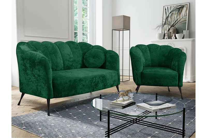 Adrial 3-sits Soffgrupp - Sammet/Grön/Svart Krom - Möbler - Soffa - Soffgrupp