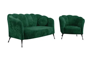 Adrial 3-sits Soffgrupp - Sammet/Grön/Svart Krom - Möbler - Soffa - Soffgrupp