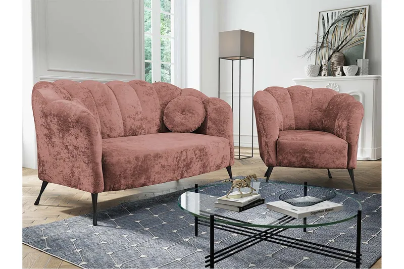 Adrial 3-sits Soffgrupp - Sammet/Rosa/Svart Krom - Möbler - Soffa - Soffgrupp