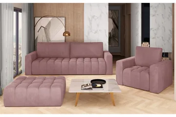 Alazaro Soffgrupp 3-sits + Fåtölj + Pall - Ljusrosa - Möbler - Soffa - Soffgrupp