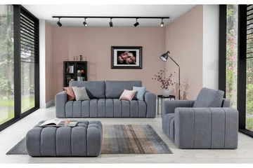 Alazaro Soffgrupp 3-sits + Fåtölj + Pall - Grå - Möbler - Soffa - Soffgrupp
