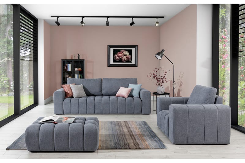 Alazaro Soffgrupp 3-sits + Fåtölj + Pall, Grå