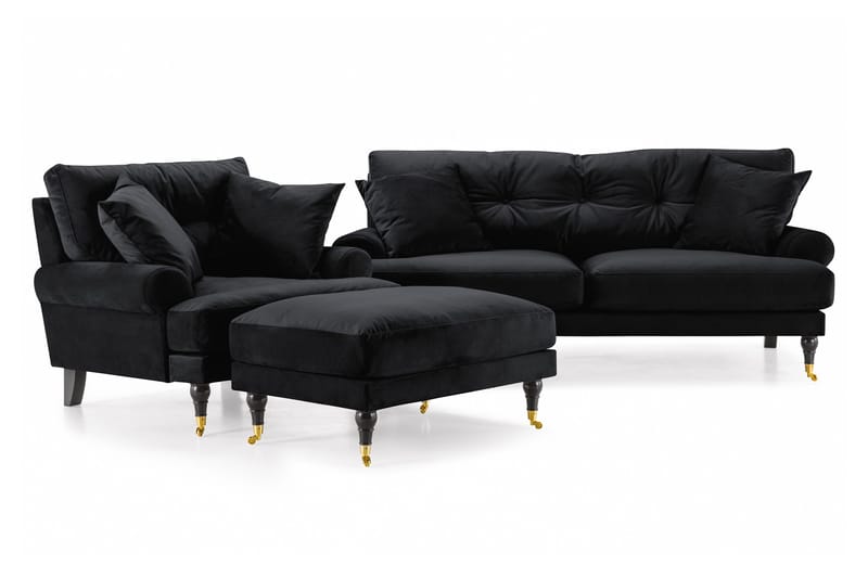 Andrew Howard 2-sits Soffgrupp med Fotpall och Hjul i Sammet - Svart - Möbler - Soffa - Soffgrupp - Howard soffgrupp