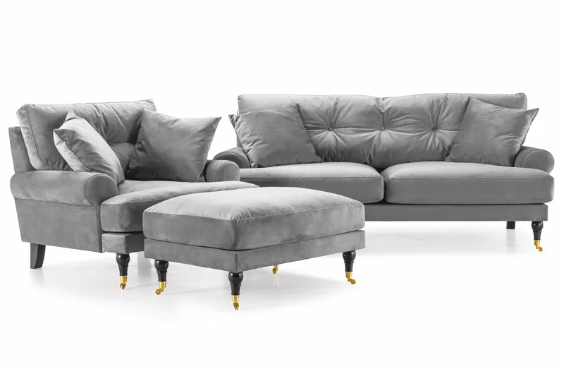 Andrew Soffgrupp 2+1 Sammet - Ljusgrå - Möbler - Soffa - Soffgrupp - Howard soffgrupp