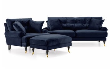 Andrew Soffgrupp 2-sits Soffa + Fåtölj + Fotpall i Sammet