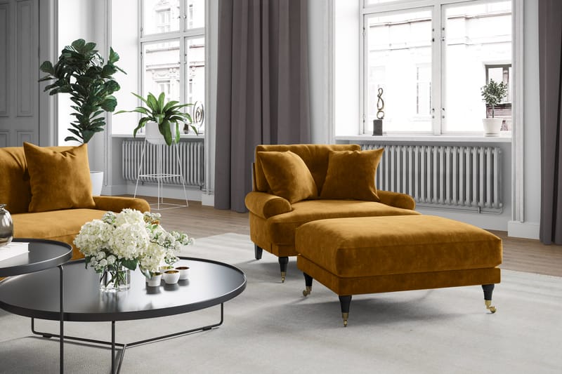 Andrew Soffgrupp 2-sits Soffa + Fåtölj + Fotpall i Sammet - Mörkgul - Möbler - Soffa - Soffgrupp - Howard soffgrupp
