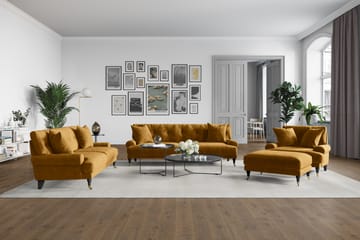 Andrew Soffgrupp 2-sits Soffa + Fåtölj + Fotpall i Sammet - Mörkgul - Möbler - Soffa - Soffgrupp - Howard soffgrupp