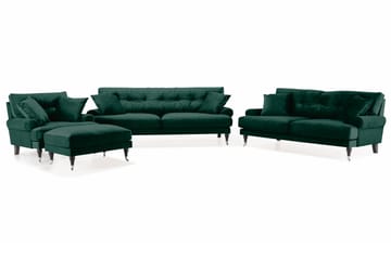 Andrew Soffgrupp 3-sits + 2-sits Soffa + Fåtölj + Fotpall i Sammet