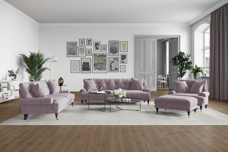 Andrew Soffgrupp 3-sits + 2-sits Soffa + Fåtölj + Fotpall i Sammet - Lila - Möbler - Soffa - Soffgrupp - Howard soffgrupp