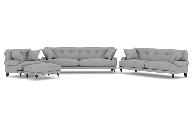 Andrew Soffgrupp 3-sits + 2-sits Soffa + Fåtölj + Fotpall i Tyg - Grå - Möbler - Soffa - Soffgrupp - Howard soffgrupp