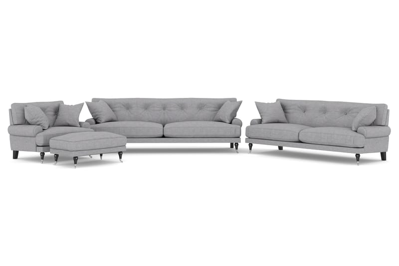 Andrew Soffgrupp 3-sits + 2-sits Soffa + Fåtölj + Fotpall i Tyg - Grå - Möbler - Soffa - Soffgrupp - Howard soffgrupp
