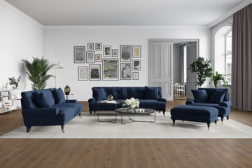 Andrew Soffgrupp 3-sits Soffa + Fåtölj + Fotpall i Sammet - Blå - Möbler - Soffa - Soffgrupp - Howard soffgrupp