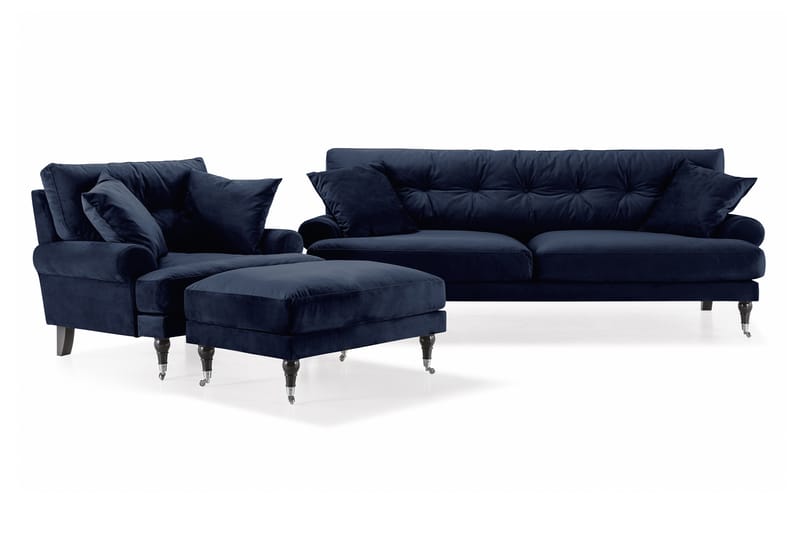 Andrew Soffgrupp 3-sits Soffa + F�åtölj + Fotpall i Sammet - Blå - Möbler - Soffa - Soffgrupp - Howard soffgrupp