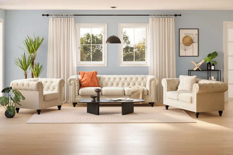 Chesterfield LYX 3+2+1 - SYN0000058, SYN0000052, SYN0000063 - Beige - Möbler - Soffa - Soffgrupp - Soffgrupp 3 2 1