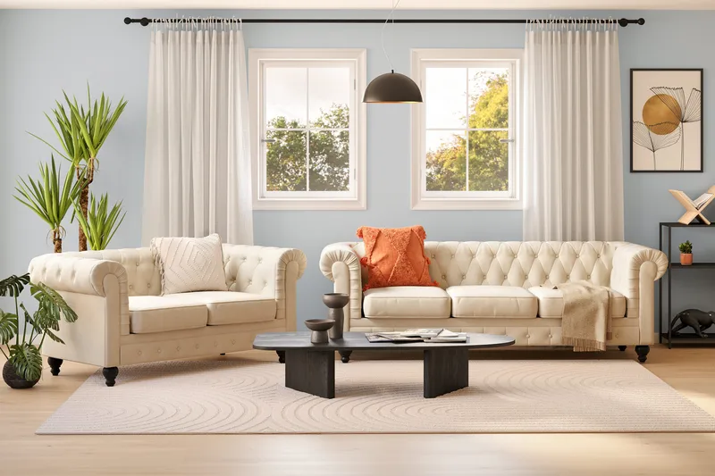 Chesterfield LYX 3+2 - SYN0000058, SYN0000052 - Beige - Möbler - Soffa - Soffgrupp - Chesterfield soffgrupp