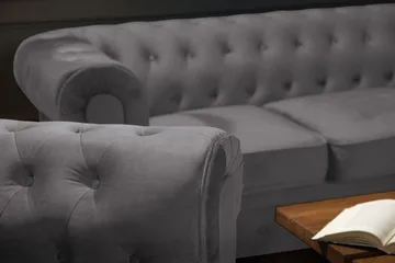 Chesterfield Lyx Soffgrupp 2-sits+Fåtölj Sammet - Mörkgrå - Möbler - Soffa - Soffgrupp - Chesterfield soffgrupp