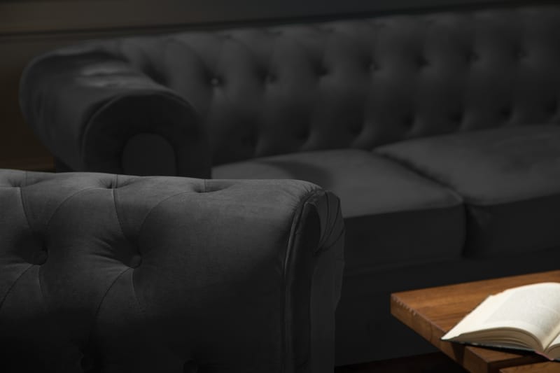 Chesterfield Lyx Soffgrupp 2-sits+Fåtölj Sammet - Svart - Möbler - Soffa - Soffgrupp - Chesterfield soffgrupp