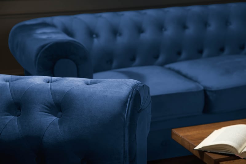 Chesterfield Lyx Soffgrupp 3+2+1 i Sammet - Blå - Möbler - Soffa - Soffgrupp - Soffgrupp 3 2 1