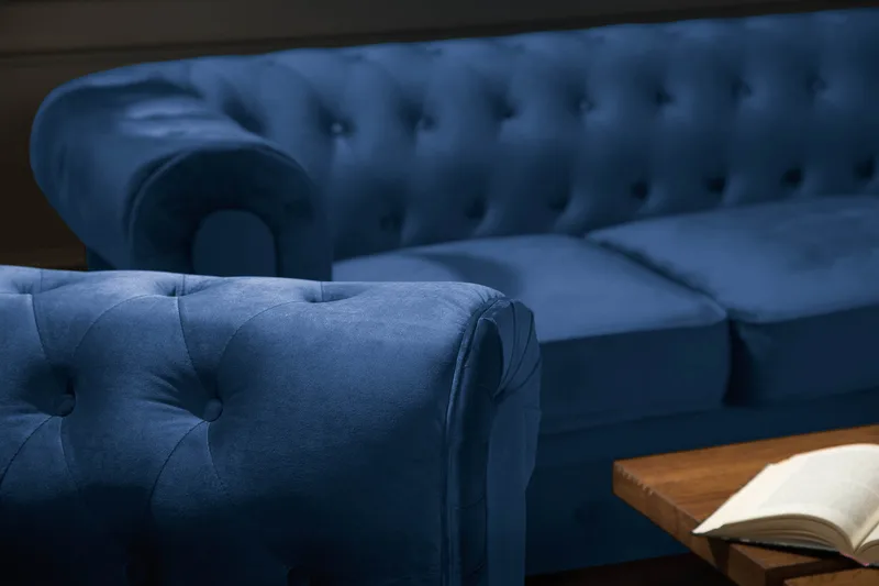 Chesterfield Lyx Soffgrupp 3+2+1 i Sammet - Blå - Möbler - Soffa - Soffgrupp - Soffgrupp 3 2 1