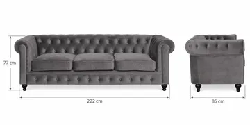 Chesterfield Lyx Soffgrupp 3+2+1 i Sammet - Grå - Möbler - Soffa - Soffgrupp - Soffgrupp 3 2 1