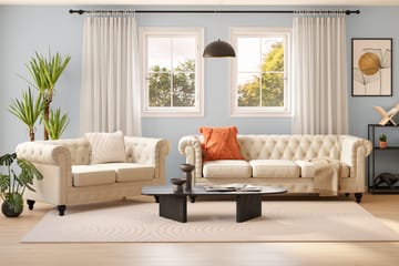 Chesterfield Lyx Soffgrupp 3-sits+2-sits - Beige - Möbler - Soffa - Soffgrupp - Chesterfield soffgrupp