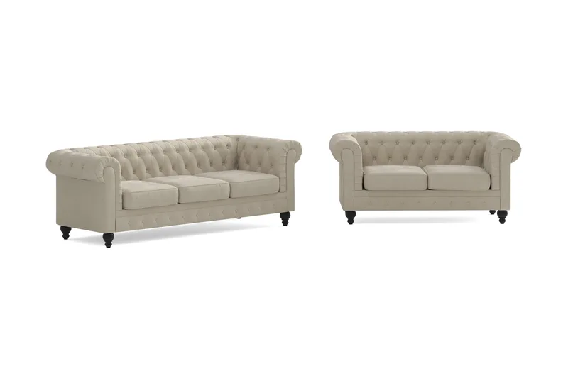 Chesterfield Lyx Soffgrupp 3-sits + 2-sits - Beige - Möbler - Soffa - Soffgrupp - Chesterfield soffgrupp