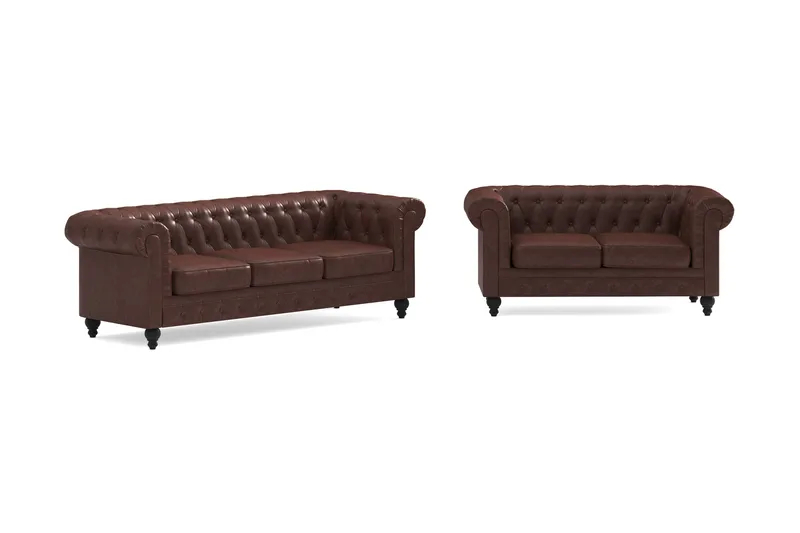 Chesterfield Lyx Soffgrupp 3-sits + 2-sits - Brun - Möbler - Soffa - Soffgrupp - Chesterfield soffgrupp