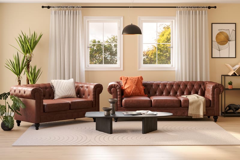 Chesterfield Lyx Soffgrupp 3-sits + 2-sits - Brun - Möbler - Soffa - Soffgrupp - Chesterfield soffgrupp