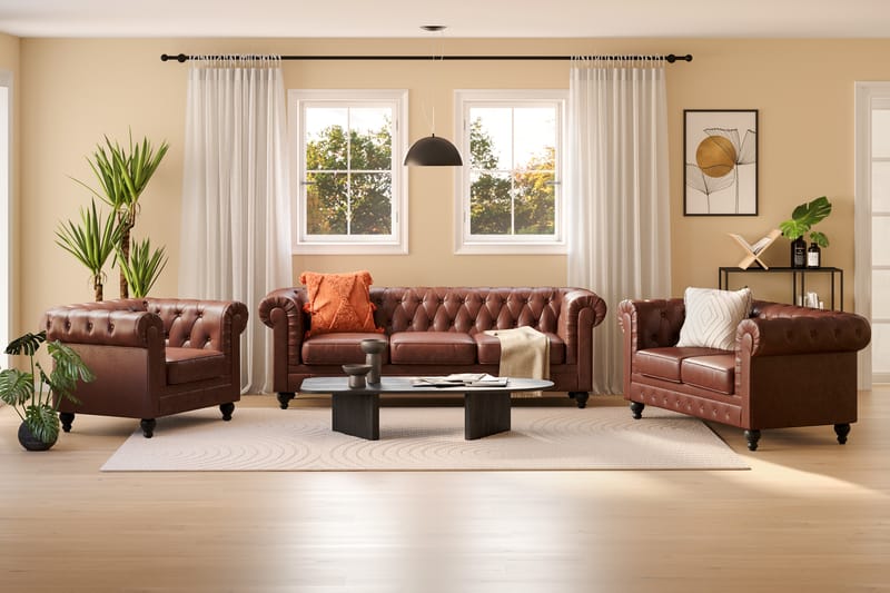 Chesterfield Lyx Soffgrupp 3-sits+2-sits+Fåtölj - Brun - Möbler - Soffa - Soffgrupp - Soffgrupp 3 2 1