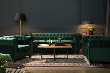 Chesterfield Lyx Soffgrupp 2-sits+Fåtölj Sammet - Mörkgrön - Möbler - Soffa - Soffgrupp - Chesterfield soffgrupp