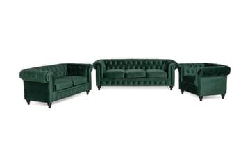 Chesterfield Lyx Soffgrupp 3+2+1 i Sammet - Mörkgrön - Möbler - Soffa - Soffgrupp - Soffgrupp 3 2 1