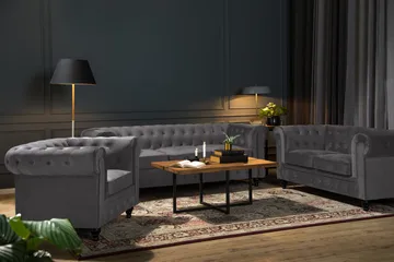 Chesterfield Lyx Soffgrupp 3+2 i Sammet - Mörkgrå - Möbler - Soffa - Soffgrupp - Chesterfield soffgrupp