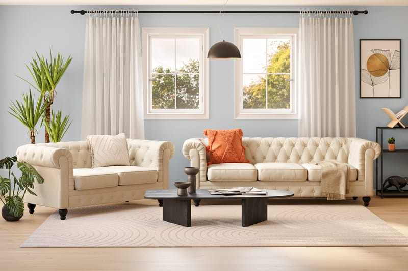 Chesterfield Lyx Soffgrupp 3-sits + 2-sits - Beige - Möbler - Soffa - Soffgrupp - Chesterfield soffgrupp