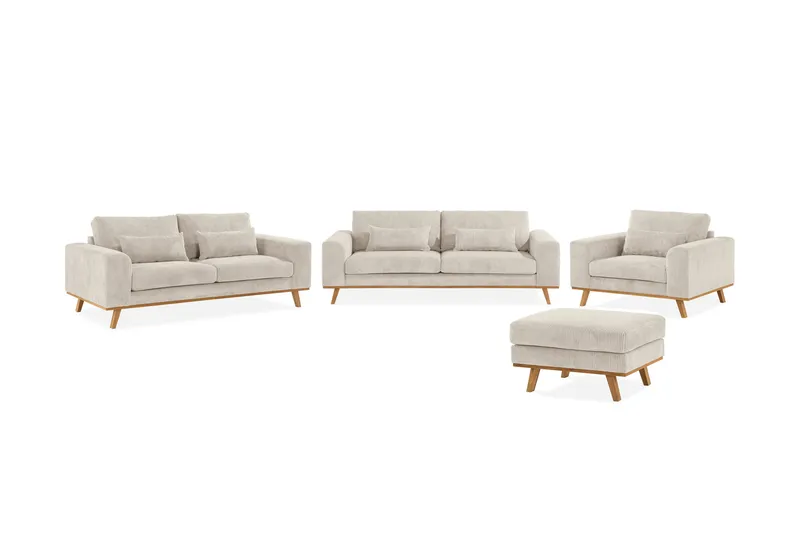 Copenhagen Soffgrupp 3-sits + 2-sits Soffa + Fåtölj + Fotpall i Manchester, Beige
