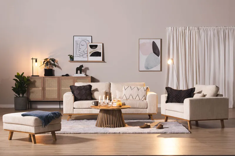 Copenhagen Soffgrupp 3-sits + 2-sits Soffa + Fåtölj + Fotpall i Manchester - Beige - Möbler - Soffa - Soffgrupp