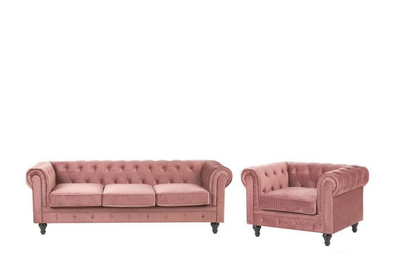 Soffgrupp Feero - Rosa/Sammet - 3 sits soffa