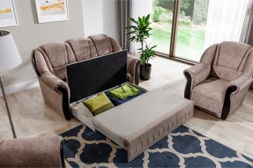 Fica Soffgrupp Bäddsoffa + 2 Fåtöljer - Läder/Ljusbrun - Möbler - Soffa - Soffgrupp