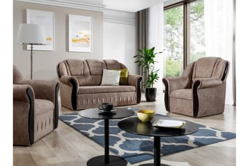 Fica Soffgrupp Bäddsoffa + 2 Fåtöljer - Läder/Ljusbrun - Möbler - Soffa - Soffgrupp