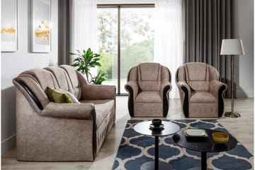 Fica Soffgrupp Bäddsoffa + 2 Fåtöljer - Läder/Ljusbrun - Möbler - Soffa - Soffgrupp