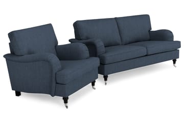 Howard Classic Soffgrupp 2-sits + Fåtölj i Tyg - Blå - Möbler - Soffa - Soffgrupp - Chesterfield soffgrupp