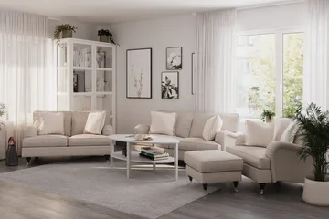 Howard Classic Soffgrupp 2-sits + Liten 2-sits Soffa + Fåtölj + Fotpall i Tyg - Beige - Möbler - Soffa - Soffgrupp - Howard soffgrupp