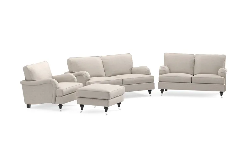 Howard Classic Soffgrupp 2-sits + Liten 2-sits Soffa + Fåtölj + Fotpall i Tyg - Beige - Möbler - Soffa - Soffgrupp - Howard soffgrupp