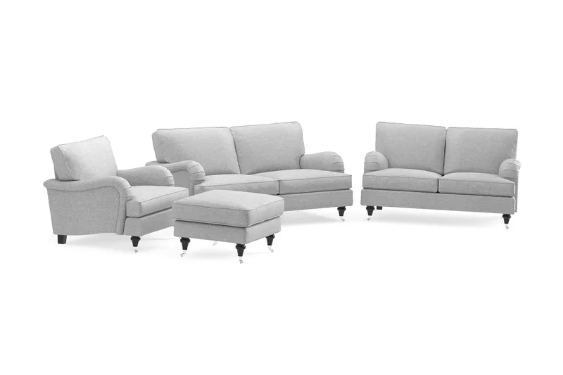 Howard Classic Soffgrupp 2-sits + Liten 2-sits Soffa + Fåtölj + Fotpall i Tyg - Grå - Möbler - Soffa - Soffgrupp - Howard soffgrupp
