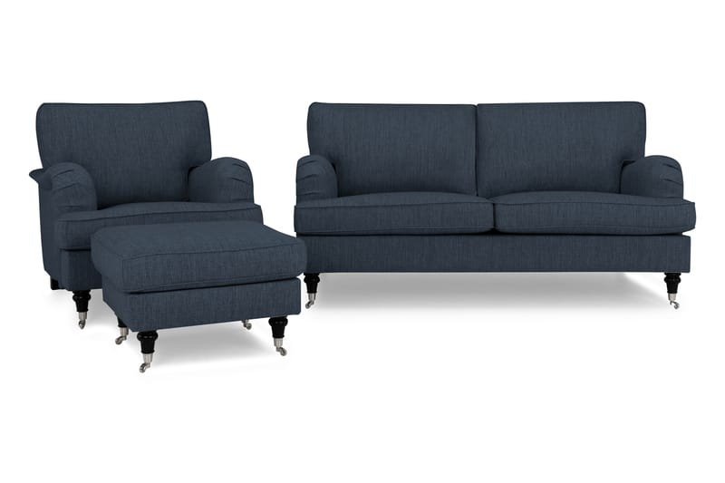 Howard Classic Soffgrupp 2-sits Soffa + Fåtölj + Fotpall i Tyg - Blå - Möbler - Soffa - Soffgrupp - Chesterfield soffgrupp