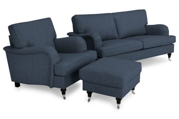 Howard Classic Soffgrupp 2-sits Soffa + Fåtölj + Fotpall i Tyg - Blå - Möbler - Soffa - Soffgrupp - Chesterfield soffgrupp