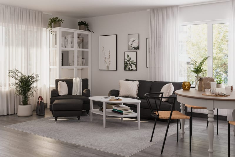 Howard Classic Soffgrupp 2-sits Soffa + Fåtölj + Fotpall i Tyg - Mörkgrå - Möbler - Soffa - Soffgrupp - Howard soffgrupp