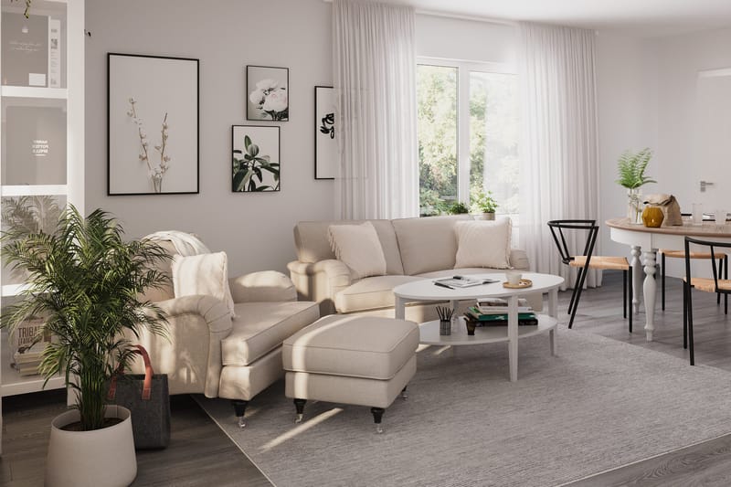 Howard Classic Soffgrupp 2-sits Soffa + Fåtölj + Fotpall i Tyg - Beige - Möbler - Soffa - Soffgrupp - Howard soffgrupp