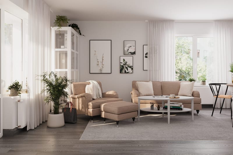 Howard Classic Soffgrupp 2-sits Soffa + Fåtölj + Fotpall i Tyg - Mörkbeige - Möbler - Soffa - Soffgrupp - Howard soffgrupp