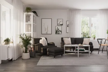 Howard Classic Soffgrupp 2-sits Soffa + Fåtölj + Fotpall i Tyg - Mörkgrå - Möbler - Soffa - Soffgrupp - Howard soffgrupp