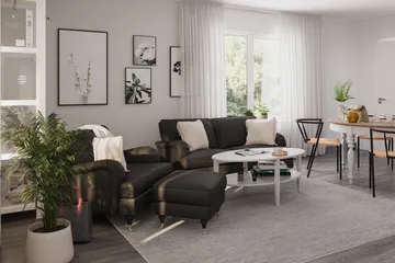 Howard Classic Soffgrupp 2-sits Soffa + Fåtölj + Fotpall i Tyg - Mörkgrå - Möbler - Soffa - Soffgrupp - Howard soffgrupp